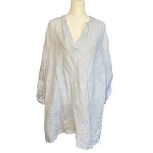 Saint Tropez West Linen V Neck Roll Tab Sleeves Tunic Womens Plus Size 1X Resort